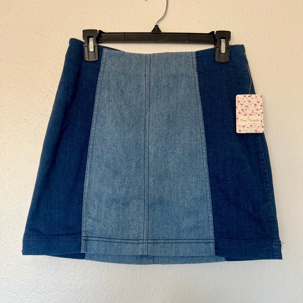 Free People Denim Colorblock Skirt